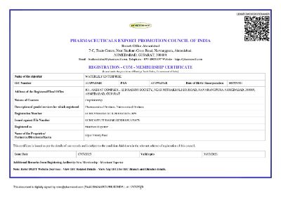 Registration Cum Membership Certificate for Pharmaceuticals Export Promotion Council of India